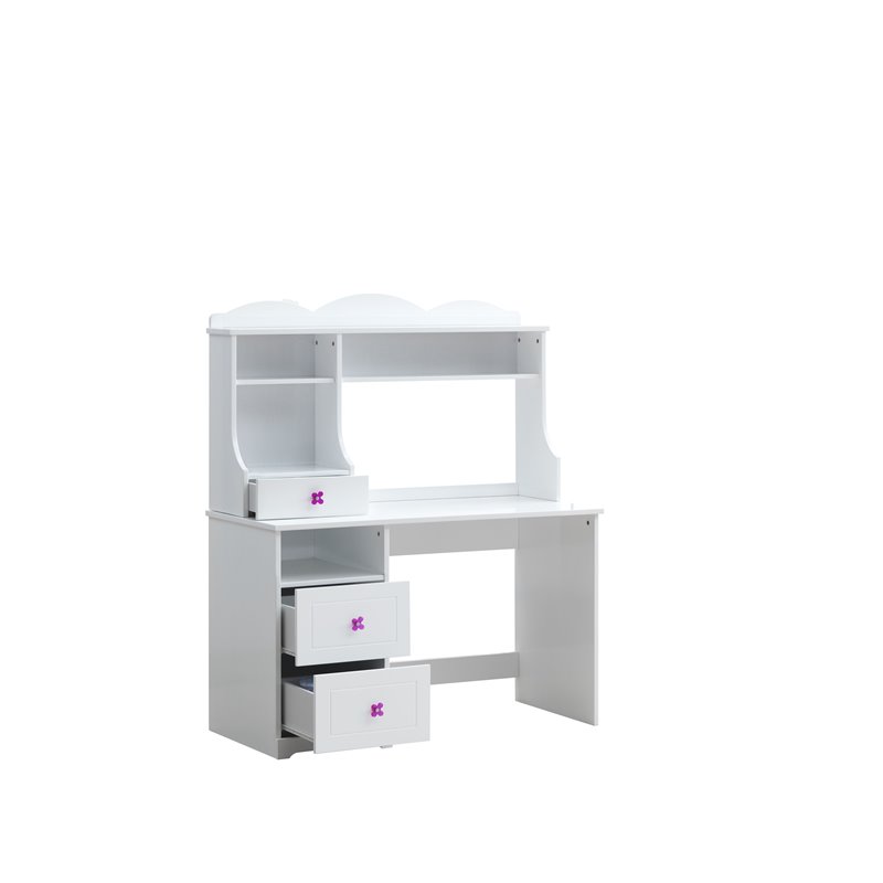 Bowery Hill Wood 1-Drawer/3-Open Storage Compartment Desk Hutch in White