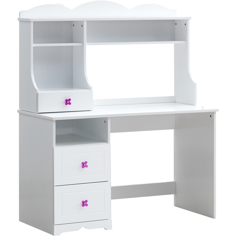 Bowery Hill Wood 1-Drawer/3-Open Storage Compartment Desk Hutch in White