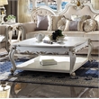 Bowery Hill Square Wooden Coffee Table with Bottom Shelf in Antique Pearl