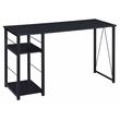 Bowery Hill Wooden Top 2-Shelf Writing Desk with Open Metal Base in Black
