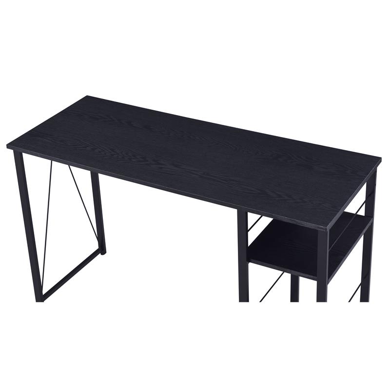 Bowery Hill Wooden Top 2-Shelf Writing Desk with Open Metal Base in Black