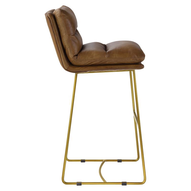 Bowery Hill Top Grain Leather Upholstery Armless Bar Stool in Saddle Brown