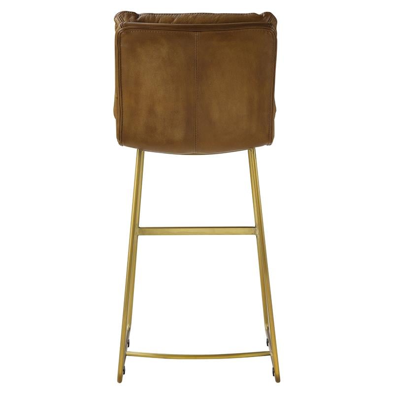 Bowery Hill Top Grain Leather Upholstery Armless Bar Stool in Saddle Brown