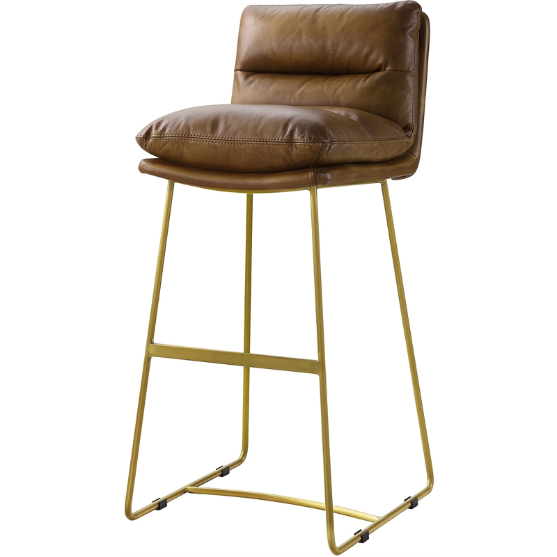 Bowery Hill Top Grain Leather Upholstery Armless Bar Stool in Saddle Brown