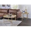 Bowery Hill Round Wooden Top End Table with Cross Bar Base in Oak and Gold