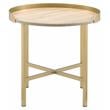 Bowery Hill Round Wooden Top End Table with Cross Bar Base in Oak and Gold