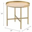 Bowery Hill Round Wooden Top End Table with Cross Bar Base in Oak and Gold