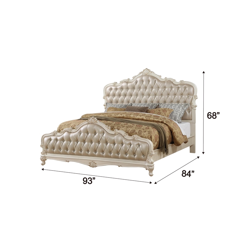 Bowery Hill California King Tufted Faux Leather Bed in Rose Gold and White