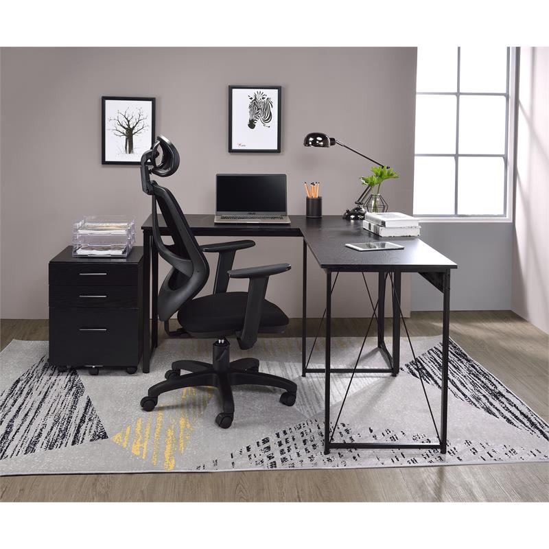 Bowery Hill Wooden Rectangle Top Writing Desk with Metal Sled Base in Black