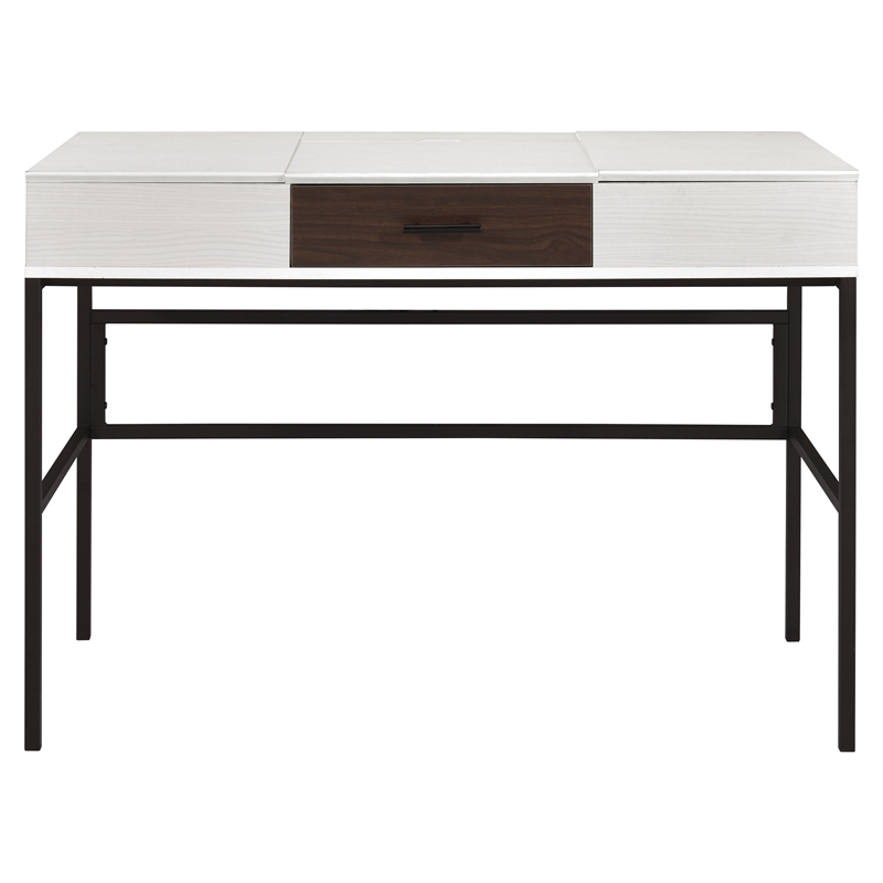 Bowery Hill Wooden 1-Drawer Writing Desk with USB Port in Natural and Black