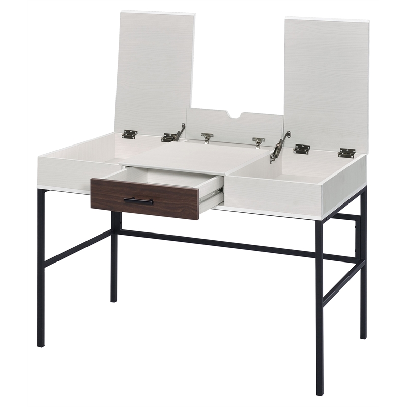 Bowery Hill Wooden 1-Drawer Writing Desk with USB Port in Natural and Black