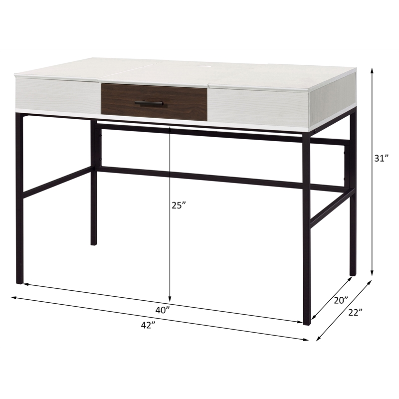 Bowery Hill Wooden 1-Drawer Writing Desk with USB Port in Natural and Black