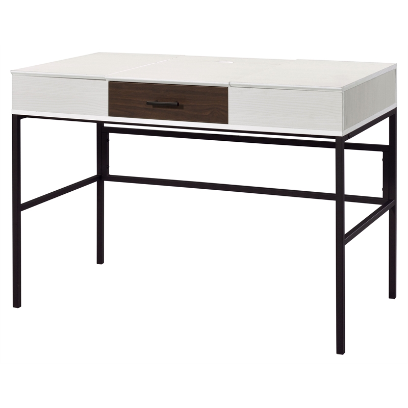 Bowery Hill Wooden 1-Drawer Writing Desk with USB Port in Natural and Black