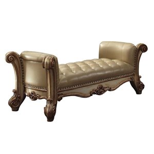Bowery Hill Contemporary Button-tufted Seat Bench in Bone PU and Gold Patina