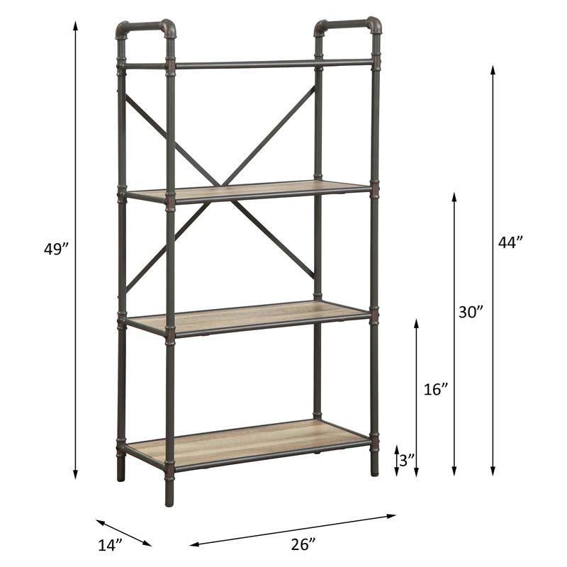 Bowery Hill 4 Wooden Tiers Rectangular Bookshelf in Antique Oak and Sandy Gray