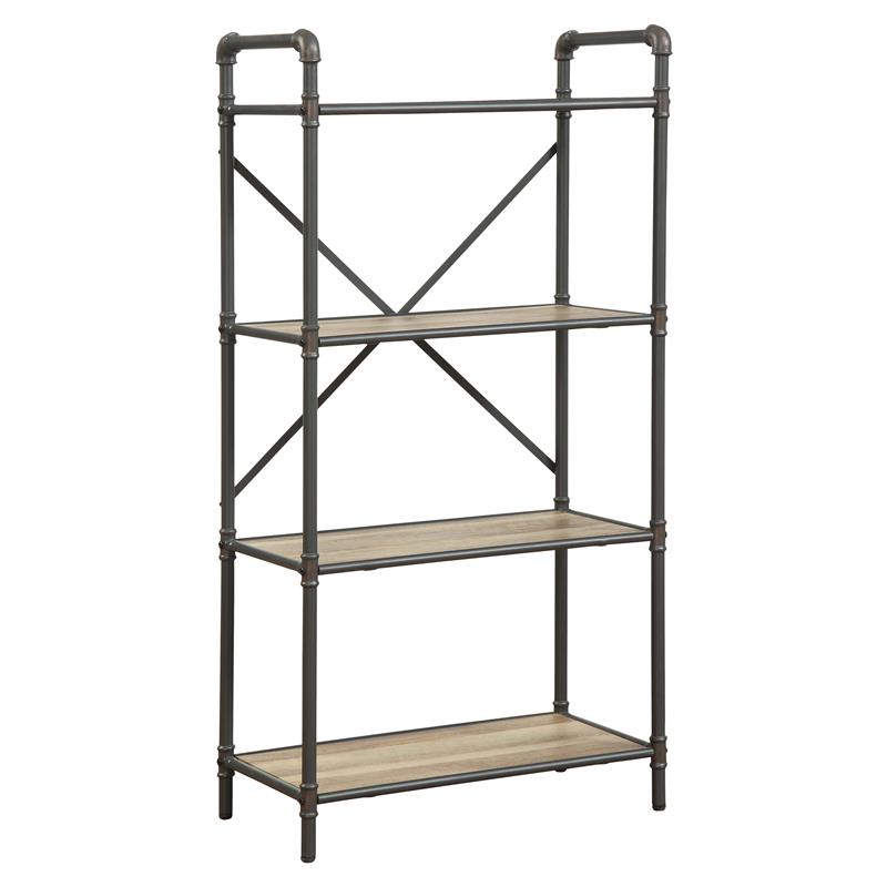 Bowery Hill 4 Wooden Tiers Rectangular Bookshelf in Antique Oak and Sandy Gray