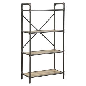 Bowery Hill 4 Wooden Tiers Rectangular Bookshelf in Antique Oak and Sandy Gray