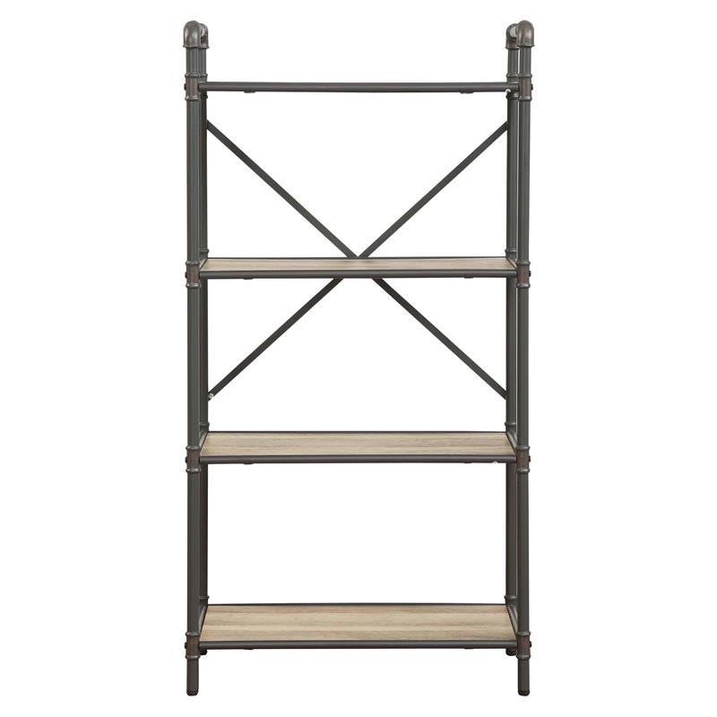Bowery Hill 4 Wooden Tiers Rectangular Bookshelf in Antique Oak and Sandy Gray