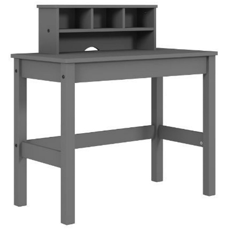 Bowery Hill Wooden Rectangular Writing Desk with Hutch and Cable Hole in Gray