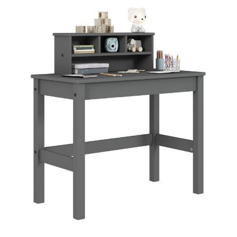 Bowery Hill Wooden Rectangular Writing Desk with Hutch and Cable Hole in Gray