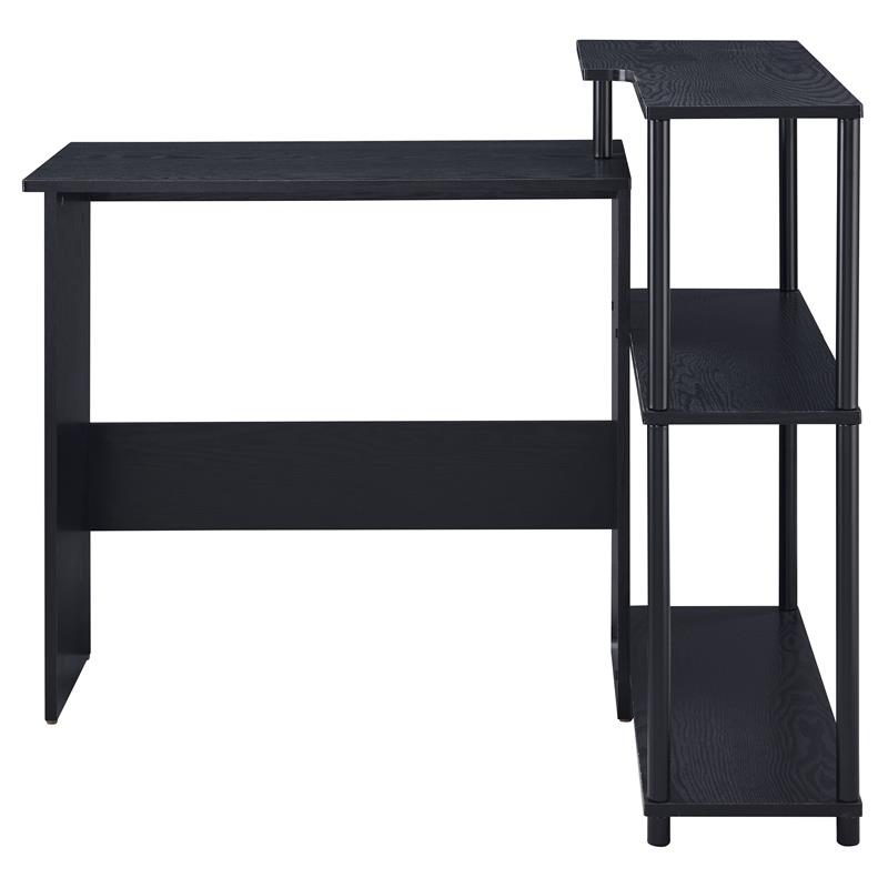 Bowery Hill Wooden Top Writing Desk with Built-in Right Side Bookcase in Black