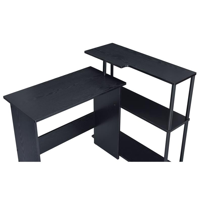 Bowery Hill Wooden Top Writing Desk with Built-in Right Side Bookcase in Black