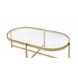 Bowery Hill Glass Top Coffee Table with Cross Bar Base in Clear Glass and Gold
