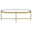 Bowery Hill Glass Top Coffee Table with Cross Bar Base in Clear Glass and Gold