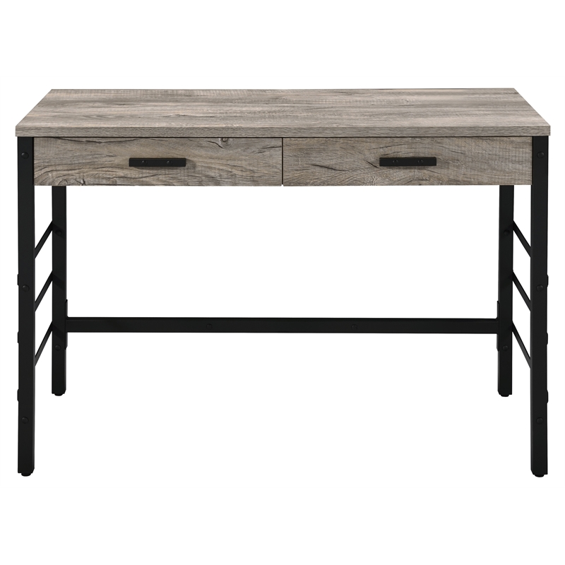 Bowery Hill Wooden Writing Desk with USB Port in Light Weathered Oak and Black