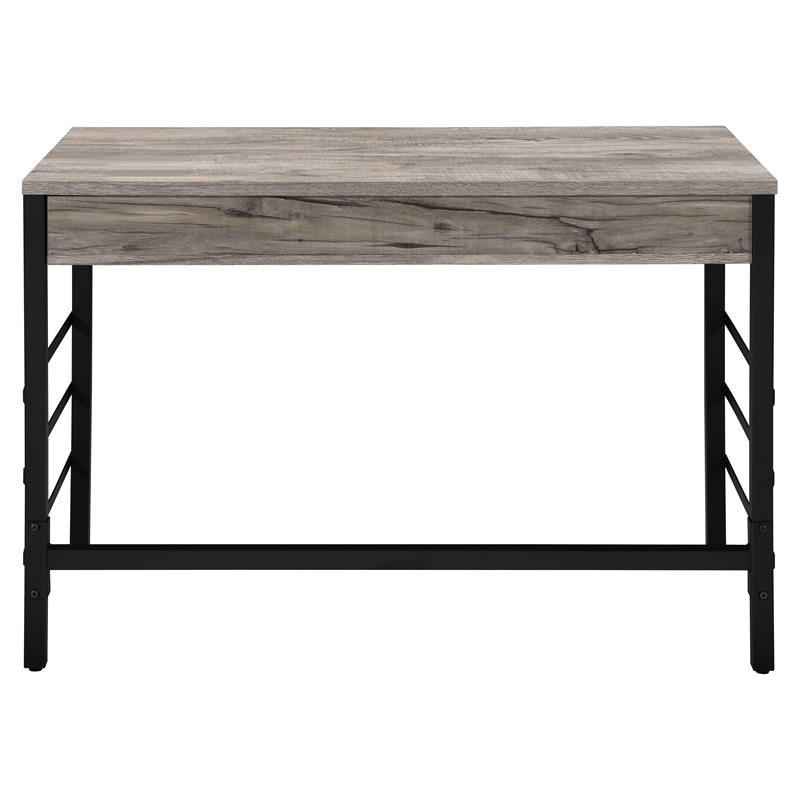Bowery Hill Wooden Writing Desk with USB Port in Light Weathered Oak and Black