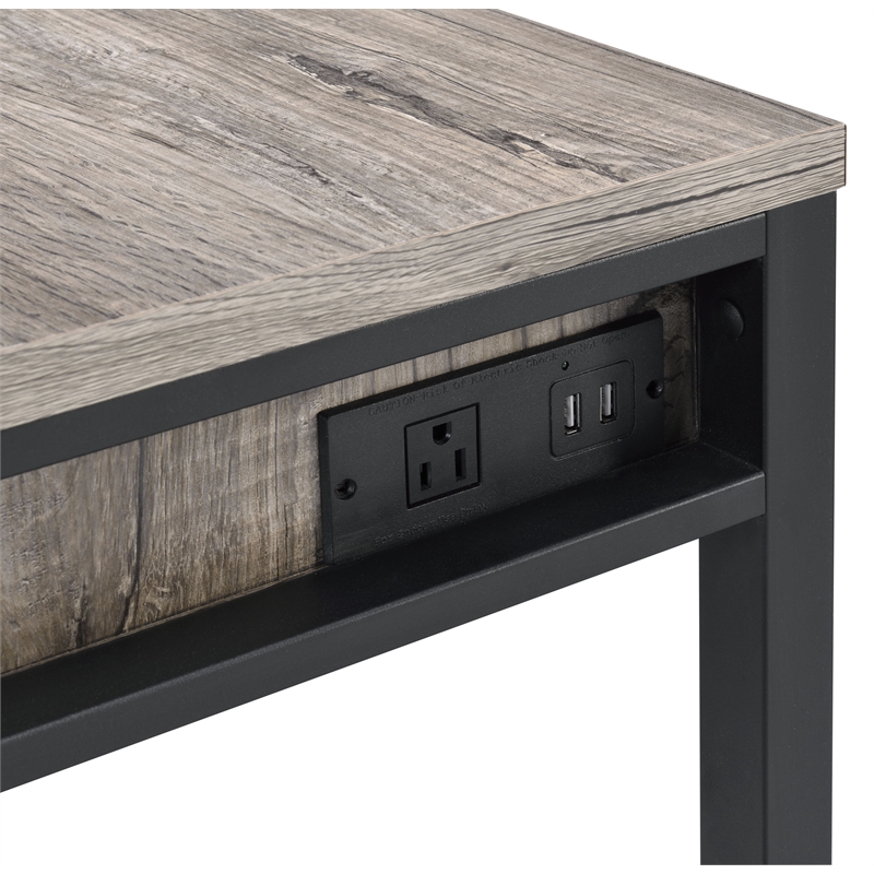 Bowery Hill Wooden Writing Desk with USB Port in Light Weathered Oak and Black