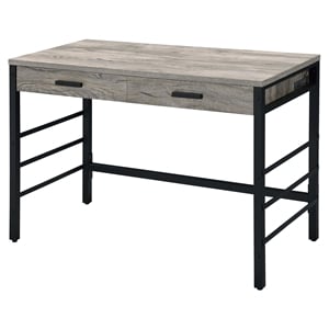 Bowery Hill Wooden Writing Desk with USB Port in Light Weathered Oak and Black