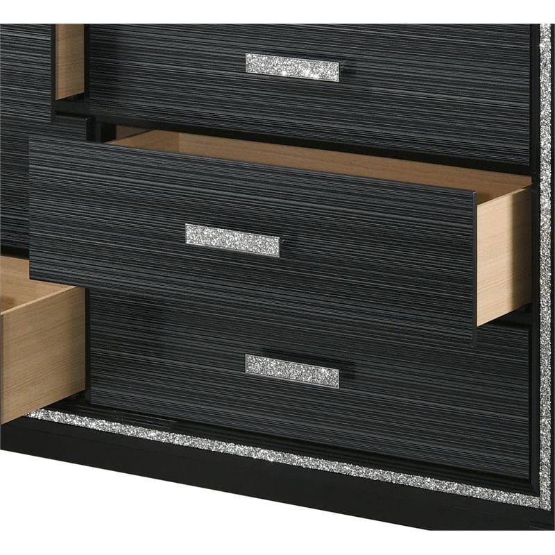Bowery Hill 6 Drawers Wooden Dresser with Silver Accent Trim in Weathered Black