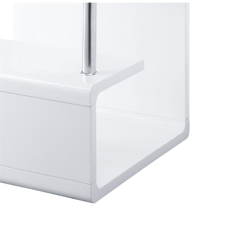 Bowery Hill Square Wooden End Table with Glass Top in Clear and White High Gloss