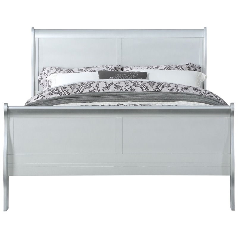 Bowery Hill Contemporary Low Profile Footboard Queen Bed in Platinum