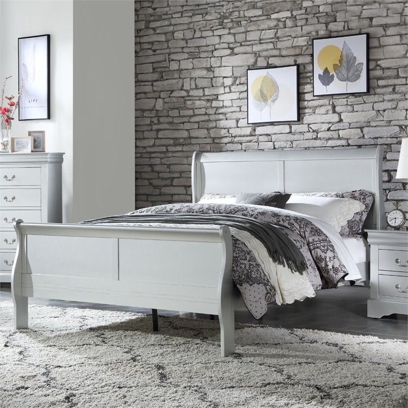 Bowery Hill Contemporary Low Profile Footboard Eastern King Bed in Platinum