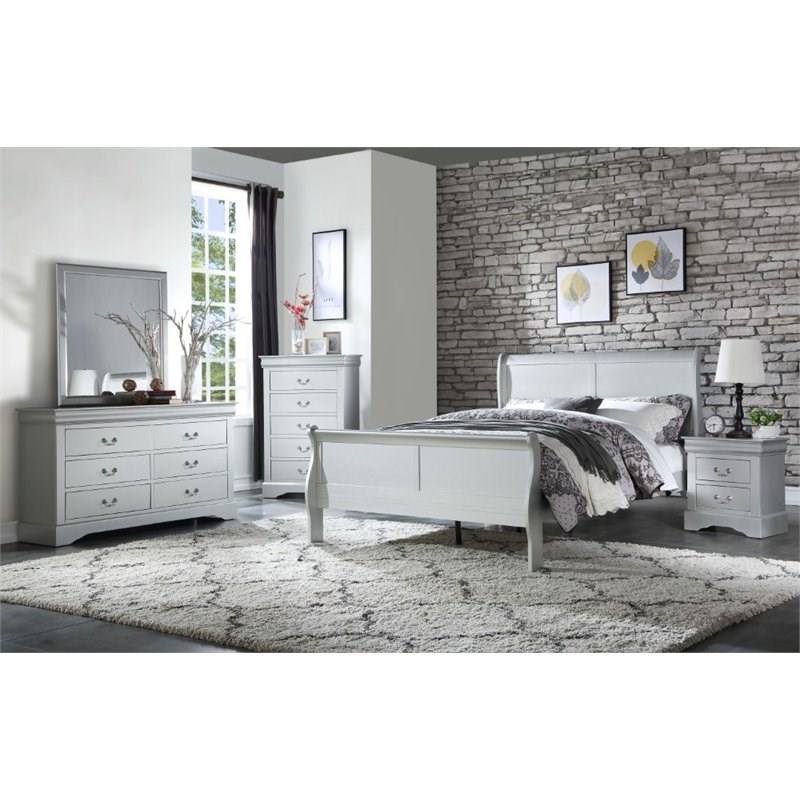 Bowery Hill Contemporary Low Profile Footboard Eastern King Bed in Platinum
