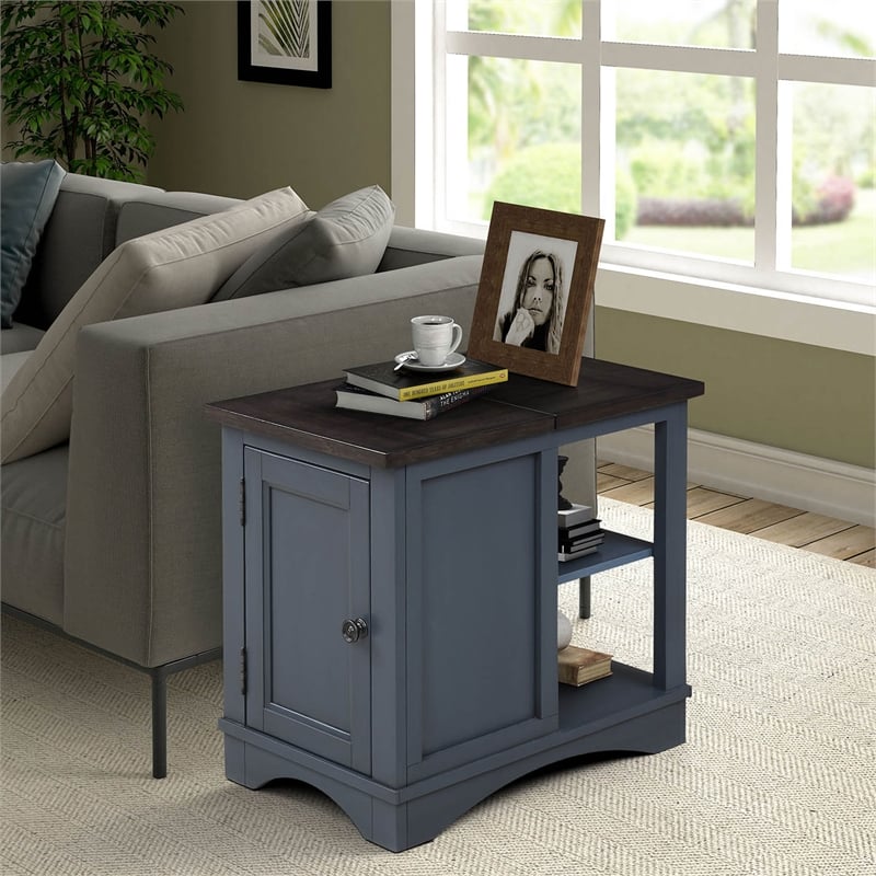 Bowery Hill Traditional Poplar Solid Wood Chairside Table in Denim