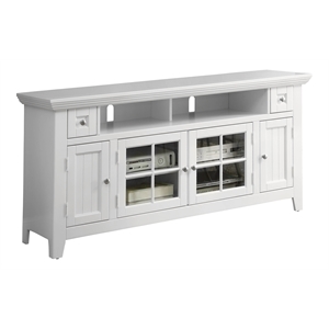 Bowery Hill 62&quot Modern Poplar Solid Wood TV Console in Vintage White