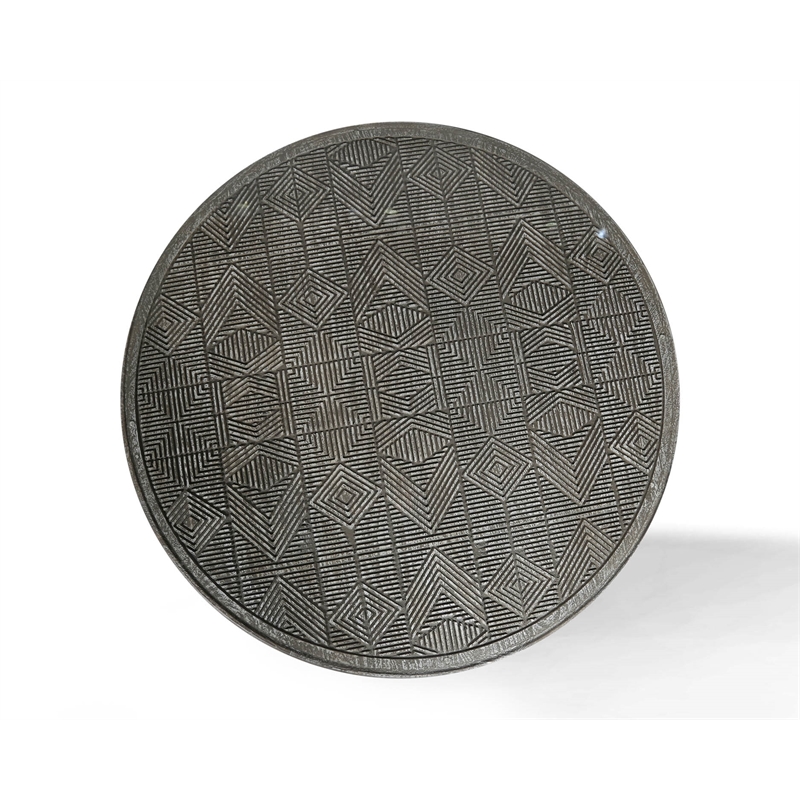 Bowery Hill Transitional Solid Mango Wood Round Cocktail Table in Gray