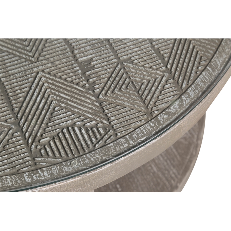 Bowery Hill Transitional Solid Mango Wood Round Cocktail Table in Gray