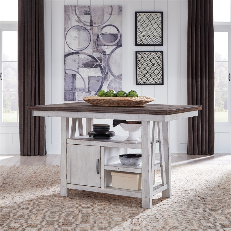 Bowery Hill Modern Farmhouse 5-Piece Gathering Table Set in White