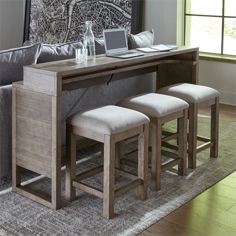 Bowery Hill Contemporary Wood 4-Piece Console Table Set in Driftwood