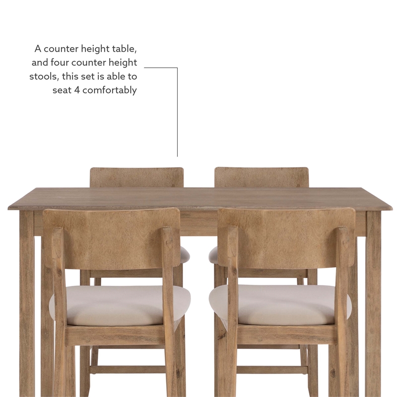 Bowery Hill Contemporary Wood Five Piece TaSet in Gray Wash Finish