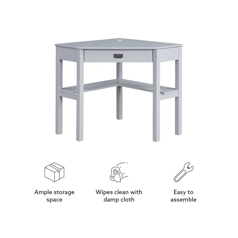 Bowery Hill Contemporary Wood One Drawer Corner Desk in Gray