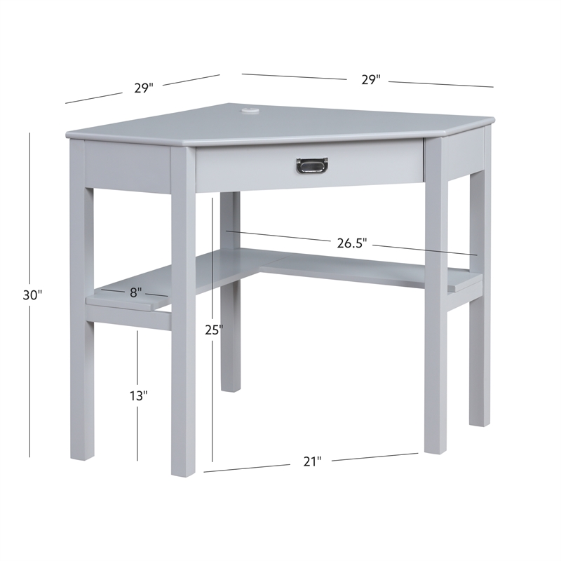 Bowery Hill Contemporary Wood One Drawer Corner Desk in Gray