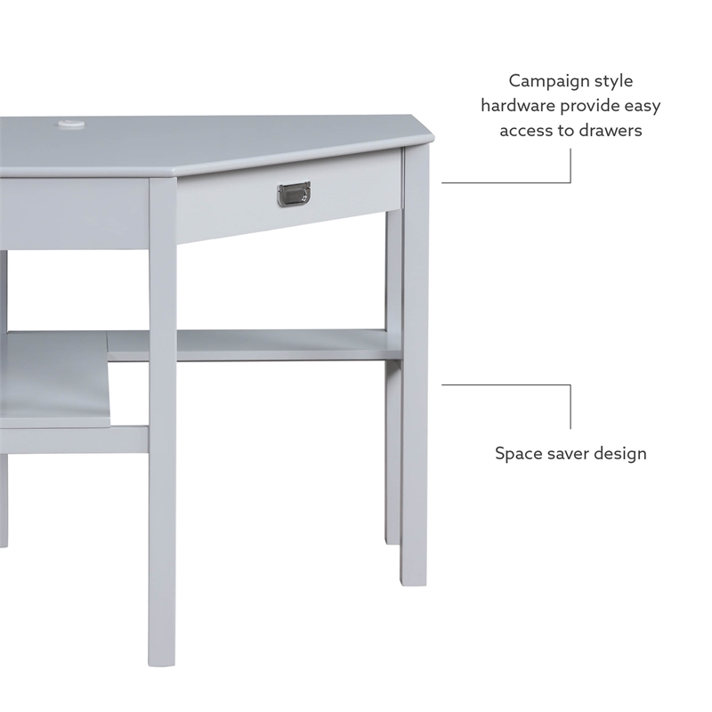 Bowery Hill Contemporary Wood One Drawer Corner Desk in Gray