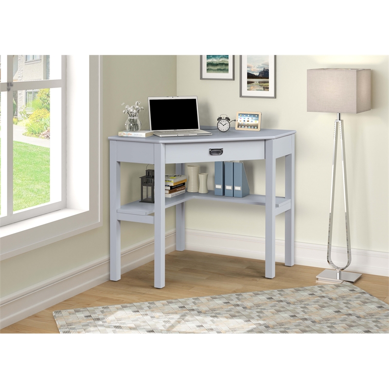 Bowery Hill Contemporary Wood One Drawer Corner Desk in Gray