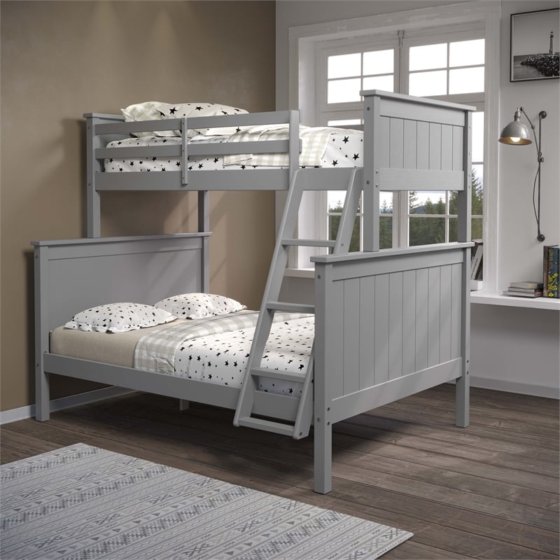 Bowery Hill Contemporary Wood Twin over Full Bunk Bed in Gray