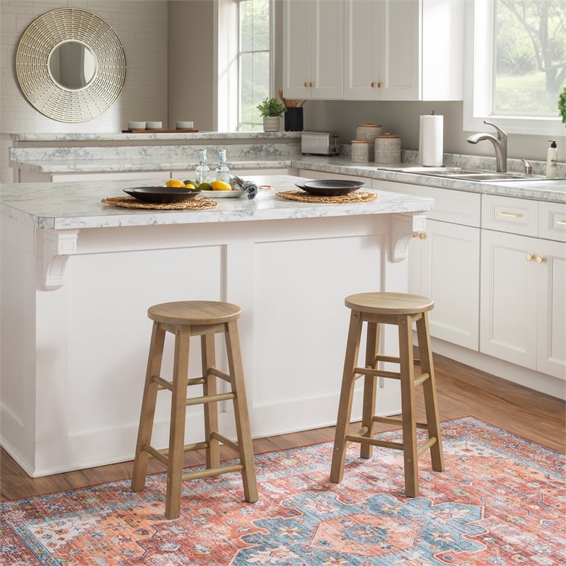 Bowery Hill Contemporary Wood Round Counter Stool in Washed Gray